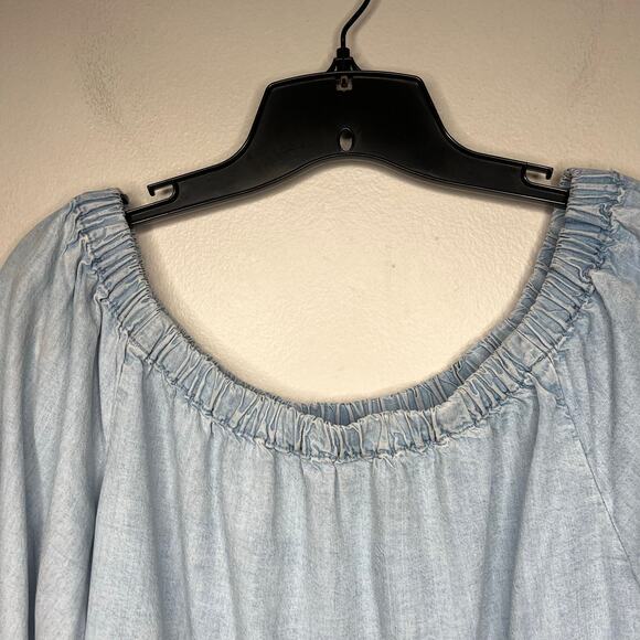 Sanctuary Womens Chambray Off the Shoulder Flare Sleeve Top Sz M Western Country - Picture 2 of 9